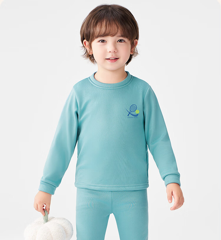 Badibadi Autumn Winter New Baby Toddler Fleece Lined Thermal Underwear Set Homewear Pajamas Blue Tennis Letter 160 6