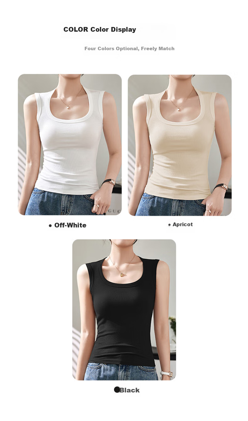 BOPRUIEY Women's Camisole Tank Top with Built-In Bra Pads, Thin Summer Style, Square Neckline, Sleeveless Sports Undershirt, Long Style for Outer Wear 17