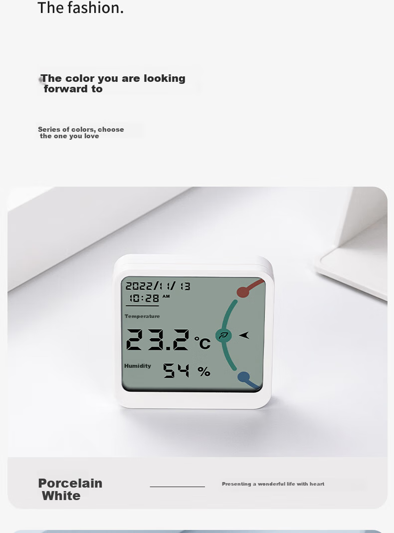 Deli Niusai Series Electronic Thermometer And Hygrometer with Wide Screen Display And Time Function, Metal Back Patch Included, Blue NS873 9