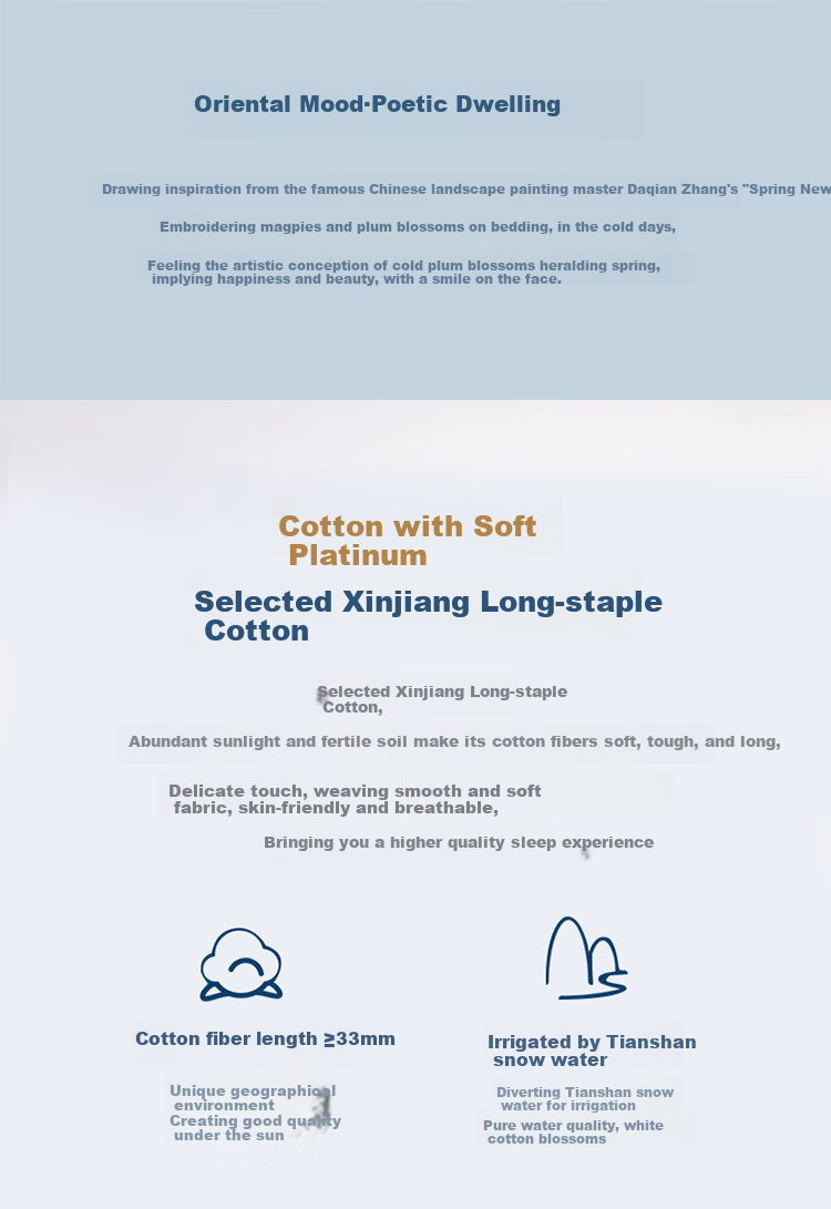 FUANNA Pure Cotton Four-Piece Bedding Set, 100-Count Long-Staple Cotton, High-Count Double Bed Sheet And Duvet Cover, All-Cotton Set, 230*229cm, Blue 4