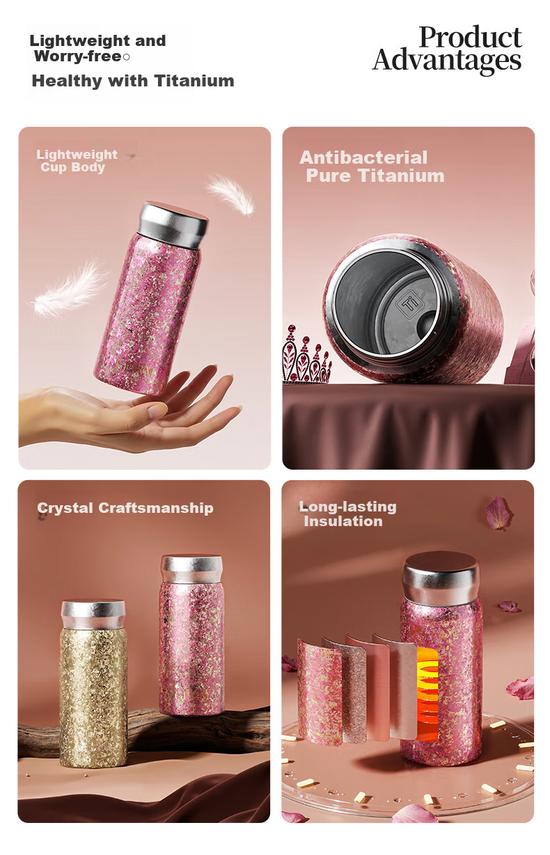 Germ Pure Titanium Insulated Mug for Women, Portable Water Bottle, Ultra-Light Mini Titanium Cup, Lipstick Cup, Mid-Autumn Festival Gift Cup, 210ML Gold 2
