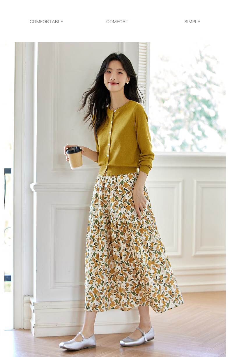 Fanximan Holiday Style Casual Set Women Autumn New Knitted Top and Skirt Two-Piece Set Apricot Base Red Floral L 14