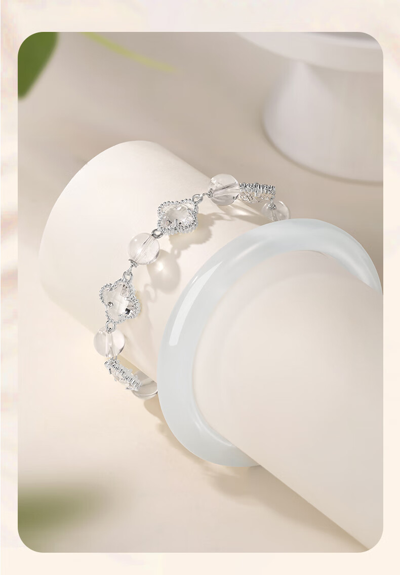 Jinliufu Lucky Four-Leaf Clover Crystal Bracelet Women's Bangle Chinese National Trend Cat's Eye Glass Set Birthday Gift for Girlfriend 13