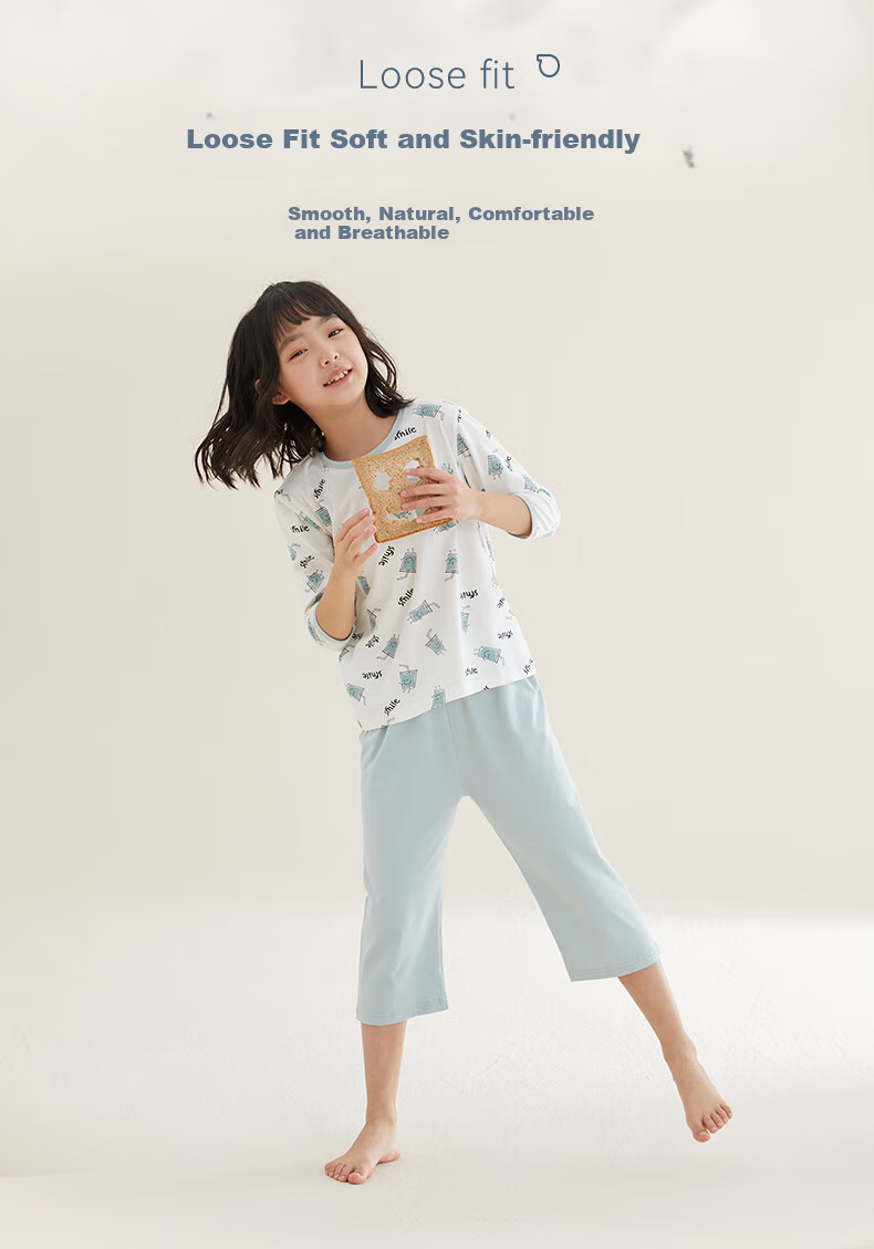 Hodo Children's Pajama Set Summer Boys And Girls Modal Loungewear Cotton Air Conditioning Wear J3176 Ice Green 140 5