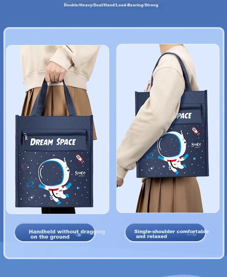 Sijinianhua Tutoring Bag, Handbag, Book Bag for Primary School Students, Canvas Art Bag, Storage Bag [Upgraded Version/Five-Layer Extra Large And Thick] Astronaut 7