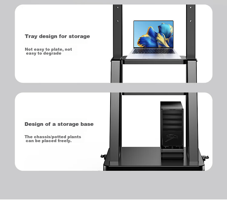 Xizhou Night Rain Mobile Art TV Stand [32-75 Inch] Floor Cart Universal TV Mount for Hisense Huawei Skyworth, Premium Stainless Steel Double-Layer Shelf 11