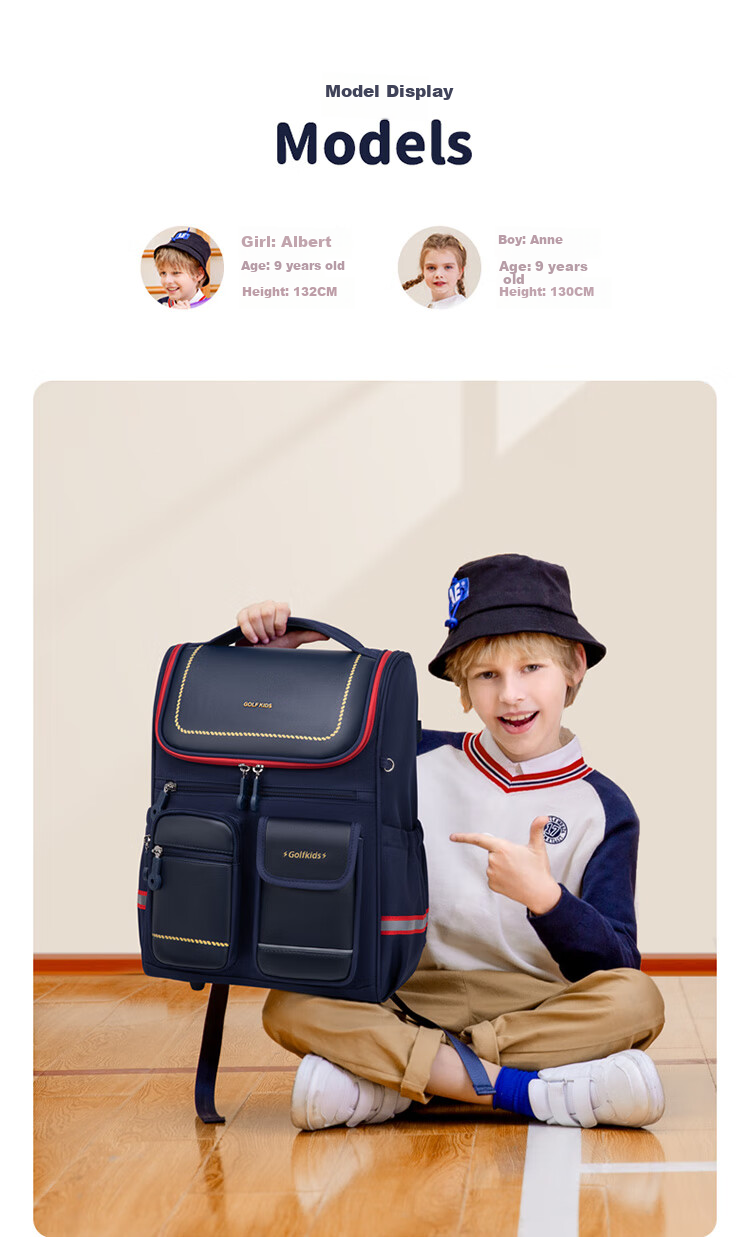 GOLF Backpack for Primary School Students, Boys And Girls Grades 1-3, Children's Lightweight Double Shoulder Bag with Spine Protection, Children's Day Gift, Stylish Desig 15