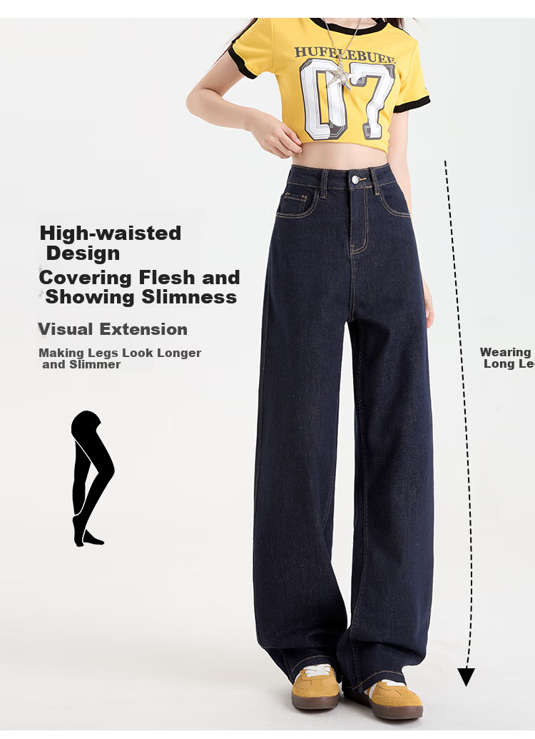 Ziyouxi Wide-Leg Jeans for Women, Autumn And Winter 2025 New Style, Loose-Fitting for Petite Figures, High-Waisted, Draping Denim Blue Straight-Leg Pants 5