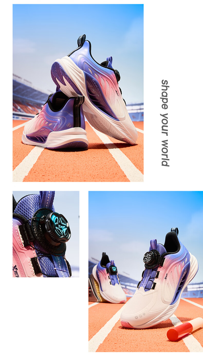 XTEP Kids Hydrogen Wind 8.0 Girls' Knob Closure Sports Shoes Navy Purple Size 40 5