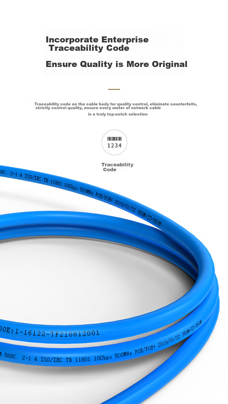 WANJEED CAT6A Unshielded Network Cable [National Standard 23AWG-0.57mm Oxygen-Free Pure Copper Core] 10 Gigabit High-Speed Network Engineering Home Wiring One Box of Cable 50 Meters Blue 13