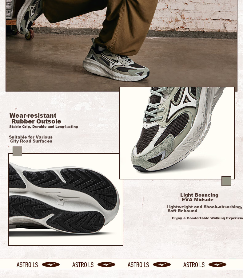 MIZUNO Retro Breathable Lightweight Running Shoes for Men And Women, ASTRO LS 02/Slim Gray, Size 37 5