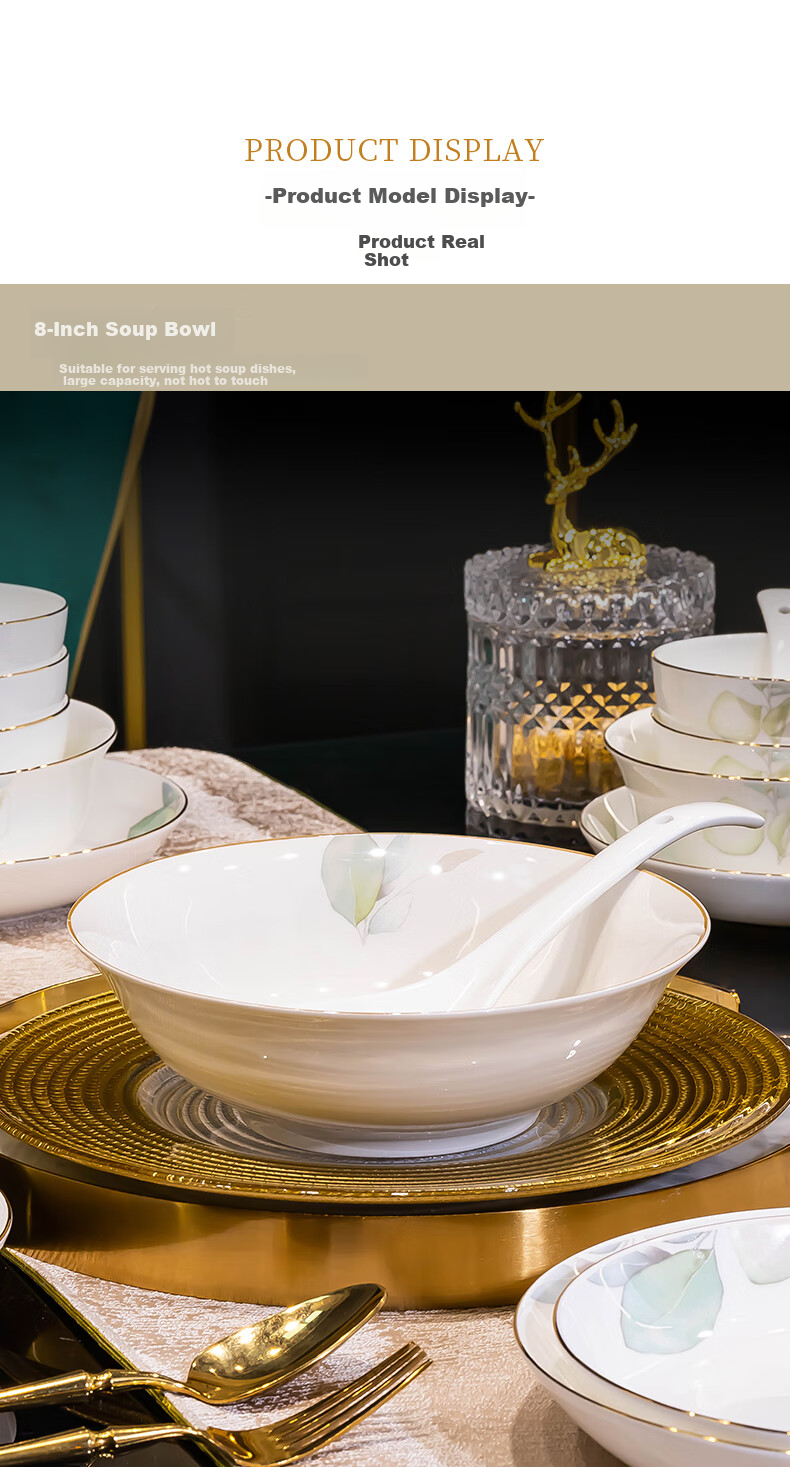 Haoya Jingdezhen Ceramic Tableware Set, Bowl And Plate Set for Home Use, 24-Piece Spring-Themed Dinnerware Set 6