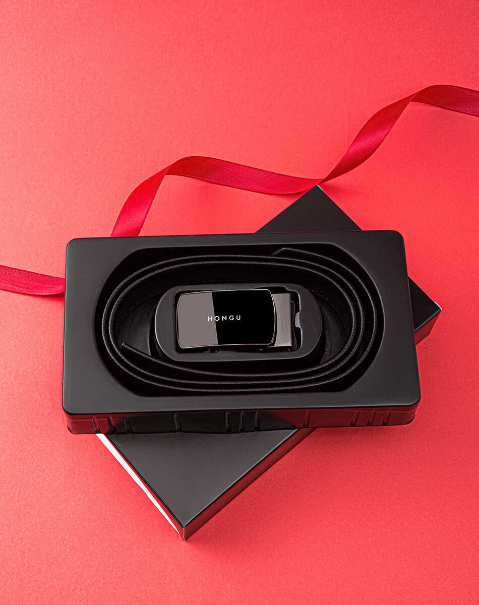 HONGU Men's Genuine Leather Automatic Buckle Belt Casual Waistband Youth Pants Belt Gift Box 120cm New Year Birthday Gift 9