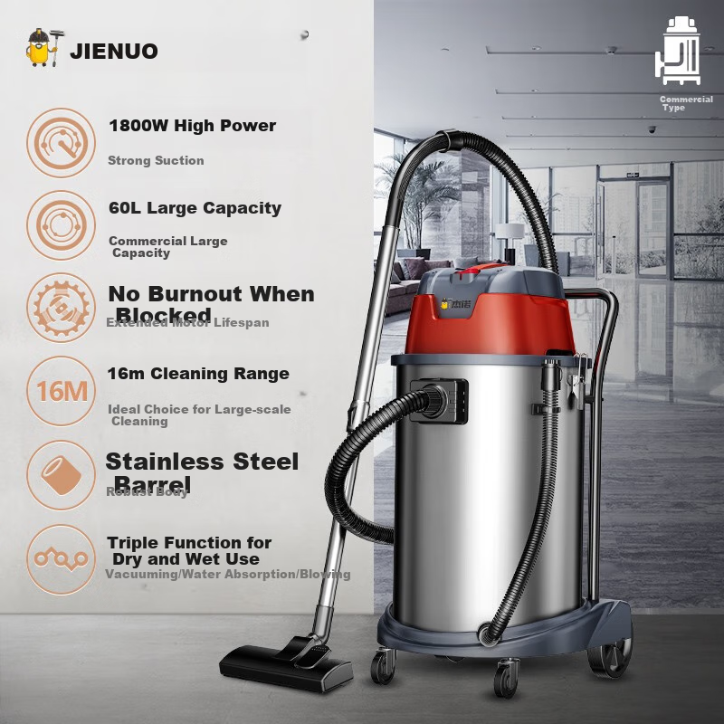 Jienuo 1800W High-Power Dry, Wet And Blowing Three-In Barrel Vacuum Cleaner with Strong Suction for Commercial, Industrial, Hotel, Carpet, Renovation And Car Wash JN-603T