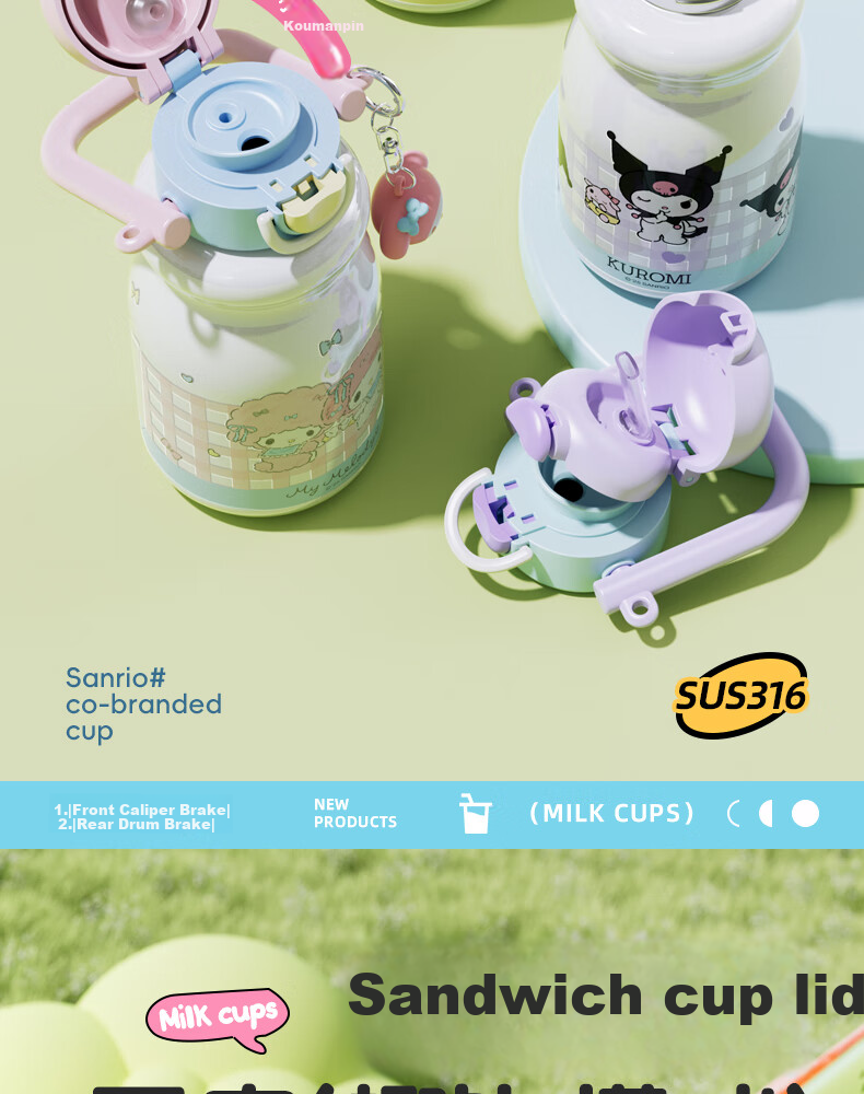 SANRIO Water Bottle, 316 Stainless Steel Insulated Cup, Hot And Cold Cup, 540ML Capacity, Dual-Use Children's Water Bottle, 2556 Kuromi 6
