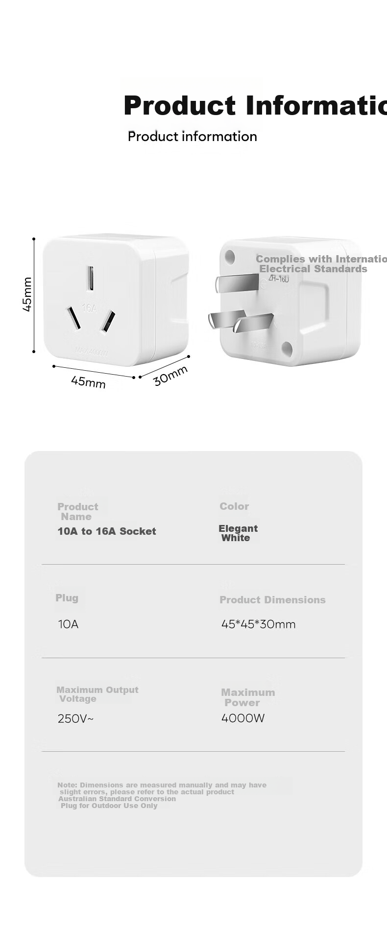 FDD 10A to 16A Socket Converter for Air Conditioner, Water Heater, Oil Stove, High-Power Power Socket Adapter 10A to 16A (Three-Pin) 9