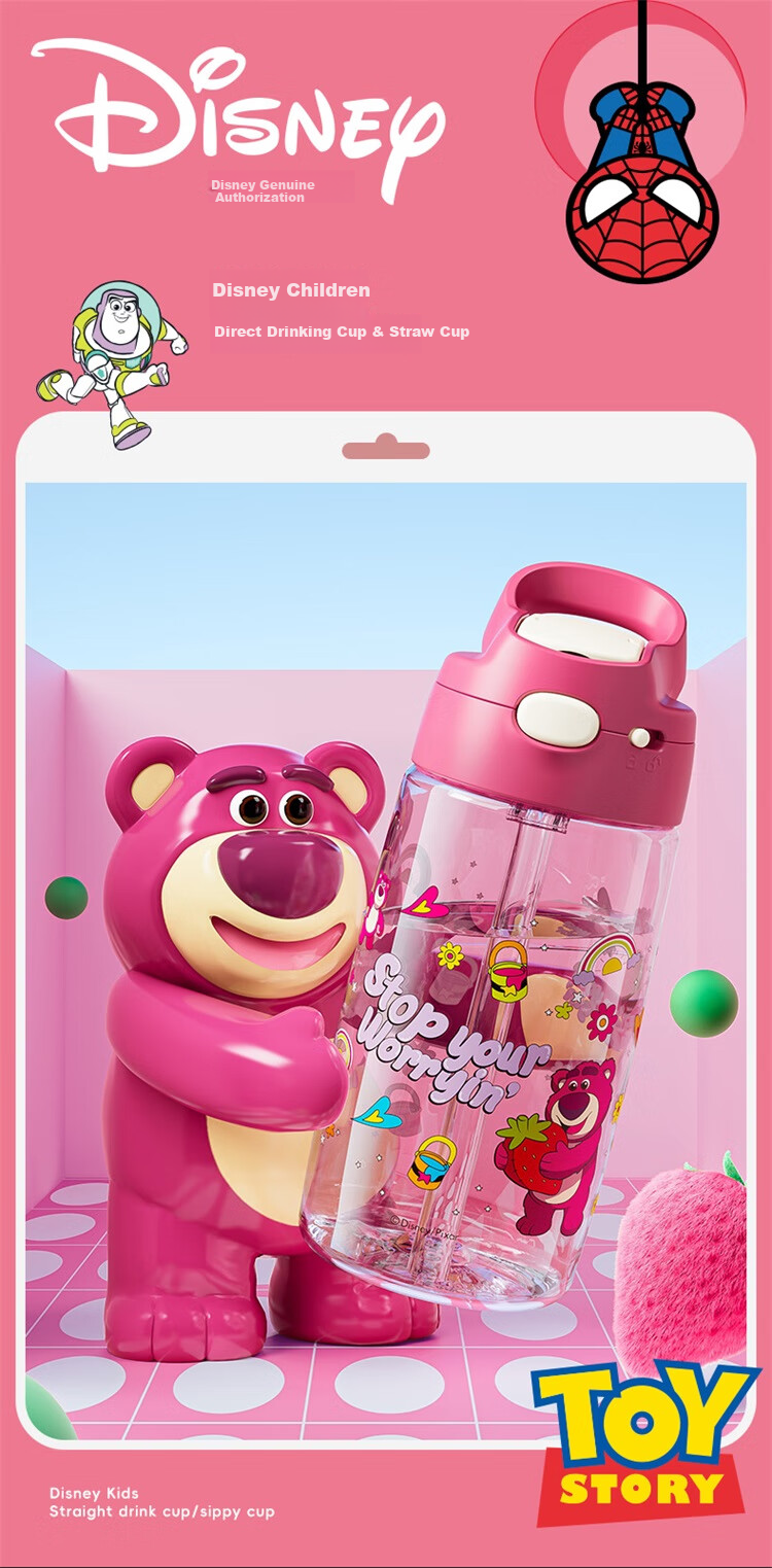 Dishini Straw Cup for Students And Children, Women's Summer Tritan Plastic Portable High-Temperature Resistant Water Bottle, 600mL, Stitch Desig 1