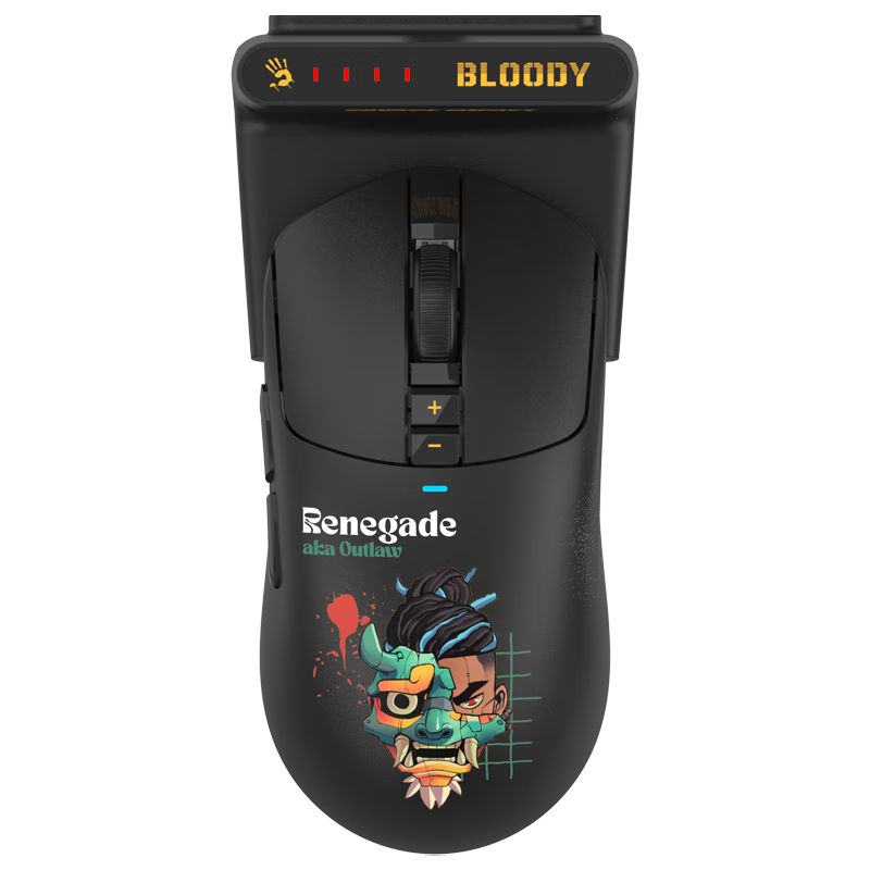 A4TECH R72ProDuo, Large Hand, Symmetrical Wireless Mouse, Gaming Mouse, Esports Mouse, 3395 Wireless Mouse with Charging Dock, Wild Tribe, Reverse Explorer Black, Wireless