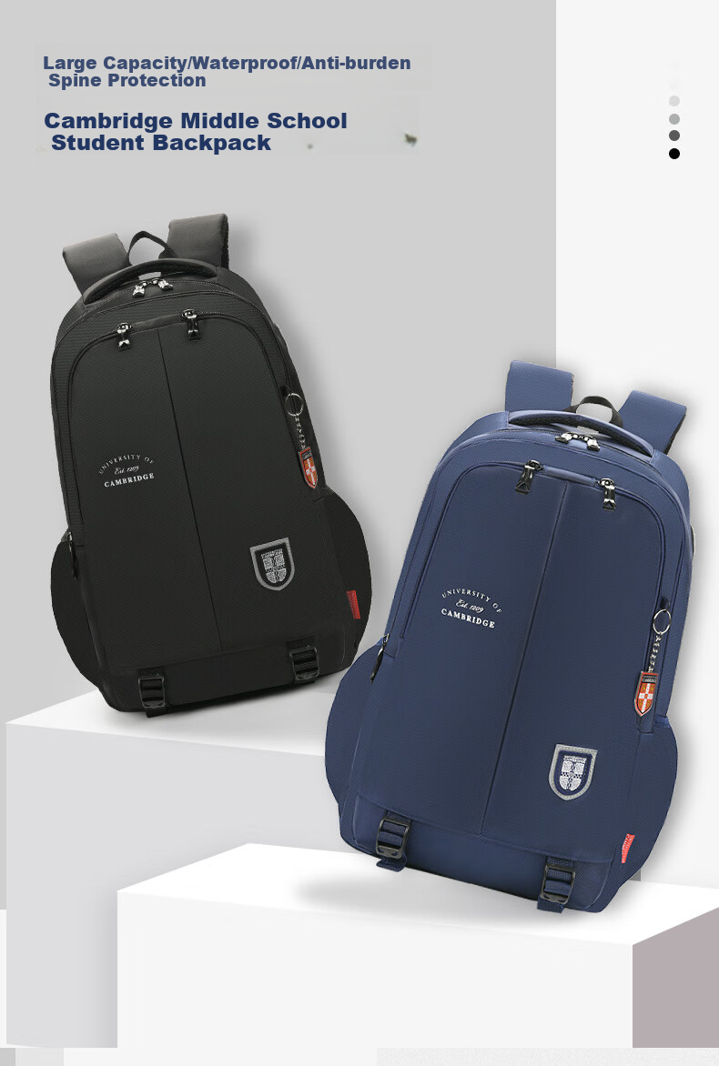 UNIVERSITY OF CAMBRIDGE British Cambridge Middle School Student Backpack for Boys, Large Capacity Lightweight Shoulder Bag for High School Students CA325 Blue 1
