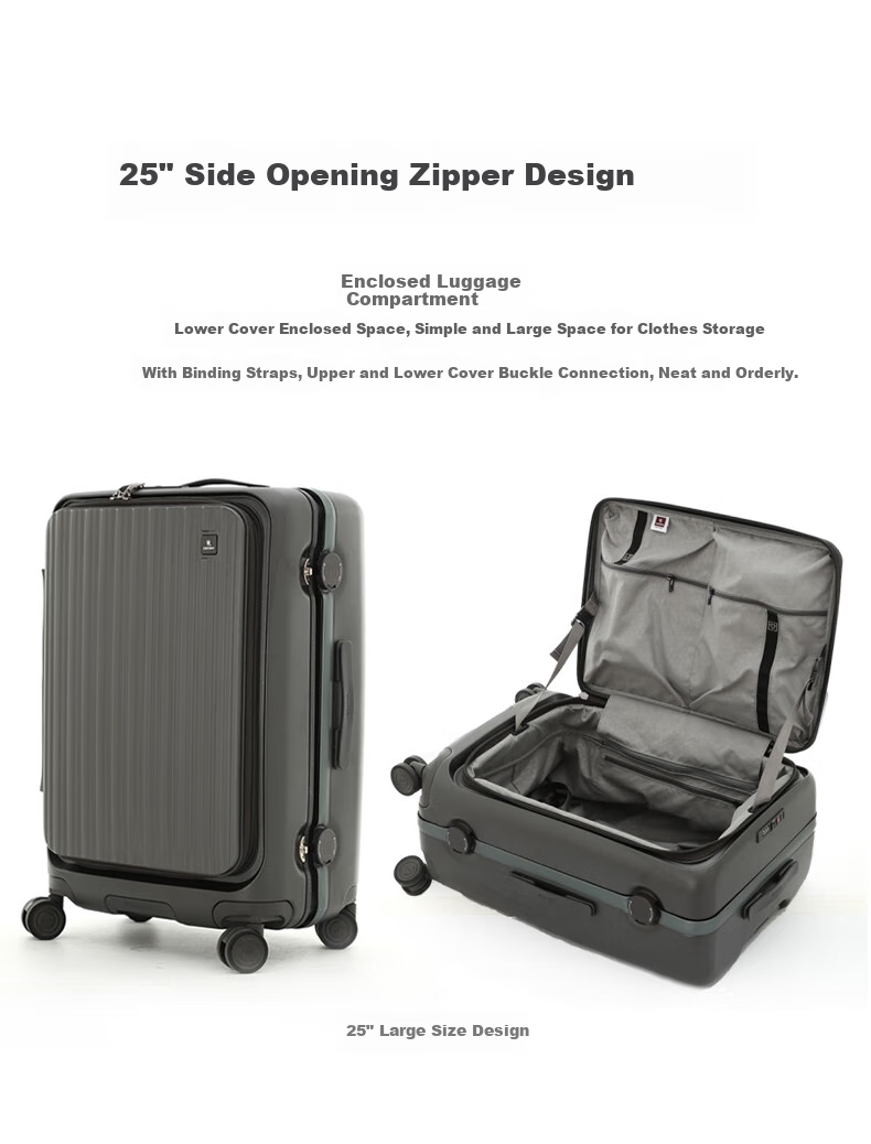CROWN Large Capacity Aluminum Frame Suitcase Trolley Case 5308 Iron Gray Zipper 20-Inch Carry-On Expandable by 18% 11