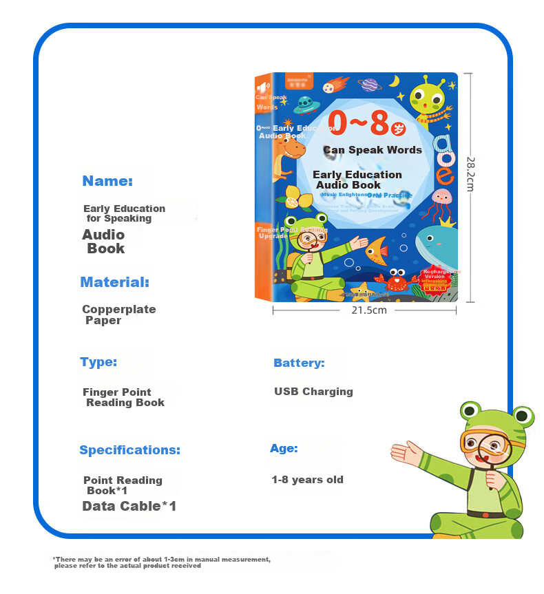 Kidssparkle Talking Early Education Audio Book for Children Aged 0-8, Finger-Touch Reading Book with Sound, Educational Toy, Birthday Gift for Kids 10