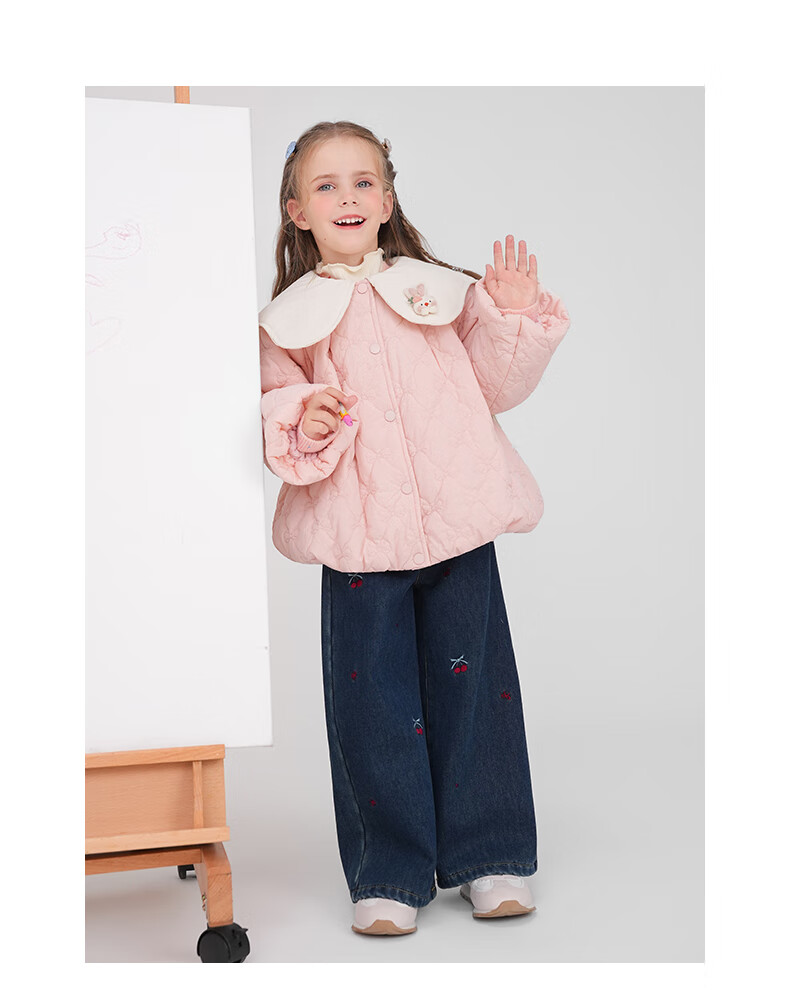 MOMOCO Girls' Kids' Coat 2025 Autumn Winter Stylish Lapel Quilted Jacket Pink 140cm 9