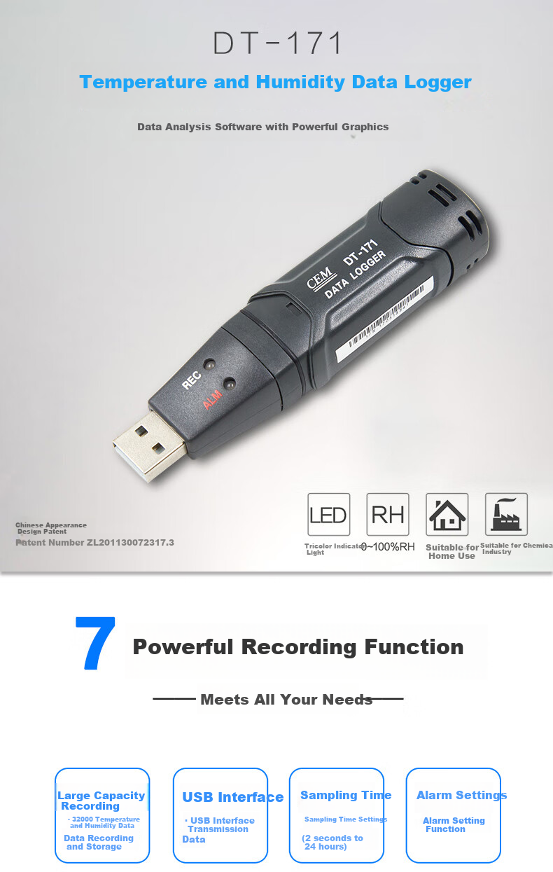 CEM DT-171 Temperature And Humidity Data Logger, Indoor Temperature And Humidity Measurement Recorder with USB Transfer 1