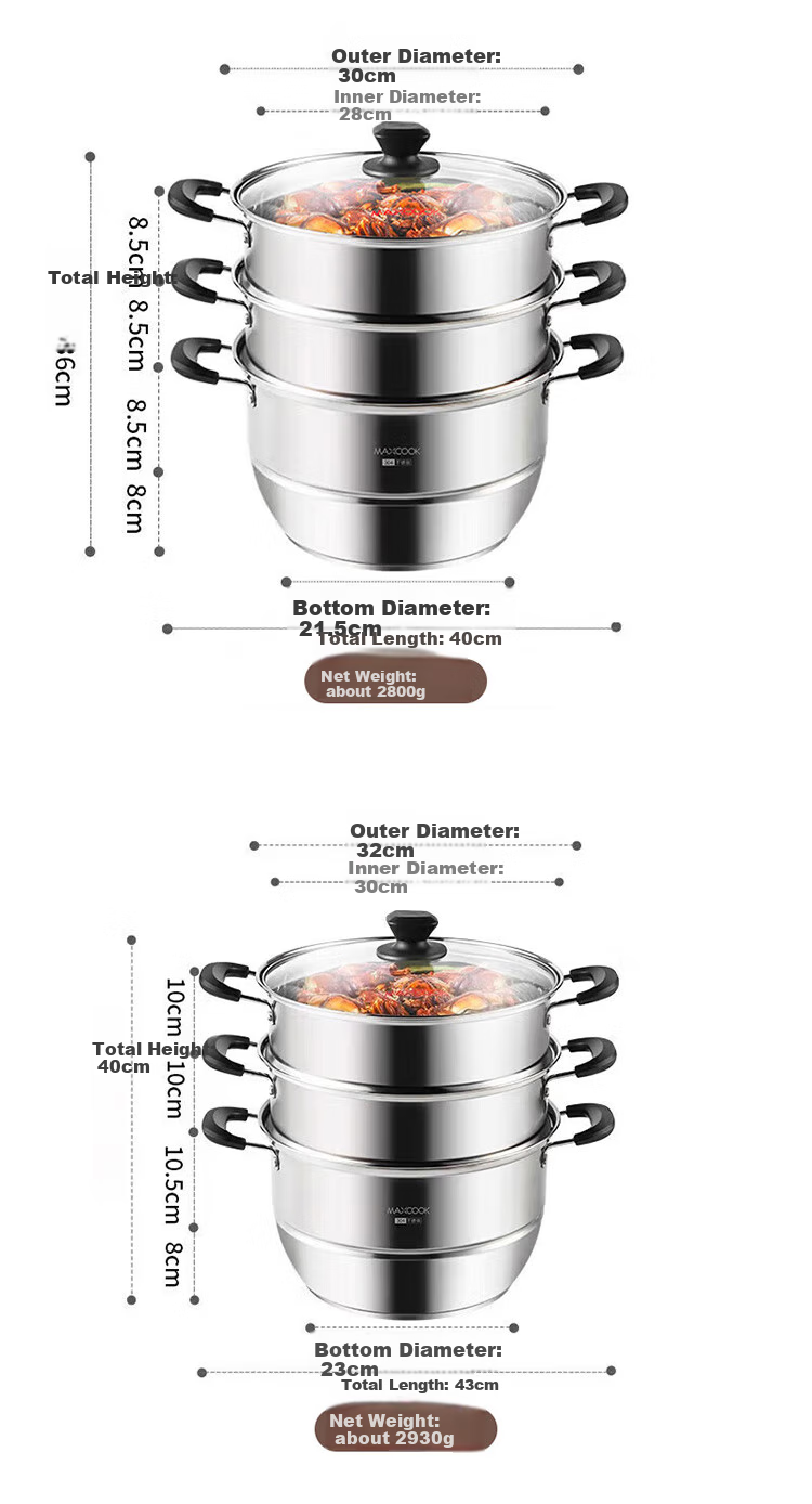 MAXCOOK 304 Stainless Steel Steamer Pot 32CM Three-Layer Composite Bottom Compatible with Gas And Induction Stoves 3