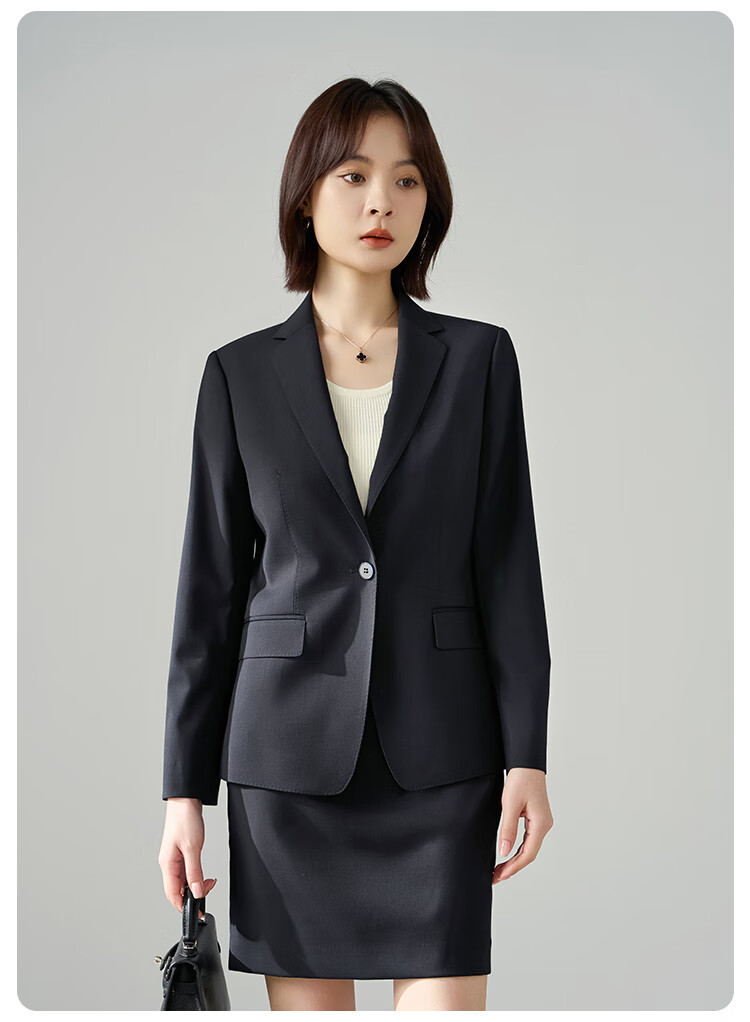 Miss Bird Navy Blue Interview Suit Skirt Set Women's Early Autumn Teacher Qualification Professional Waist-Cinched Blazer 6