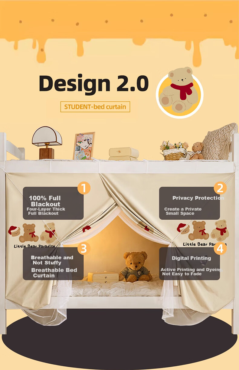 YANYANGTIAN Student Dormitory Thickened Strong Light-Blocking Integrated Bed Curtain Mosquito Net, for 0.9m Bed [Specially Designed for Lower Bunk Beds] 6