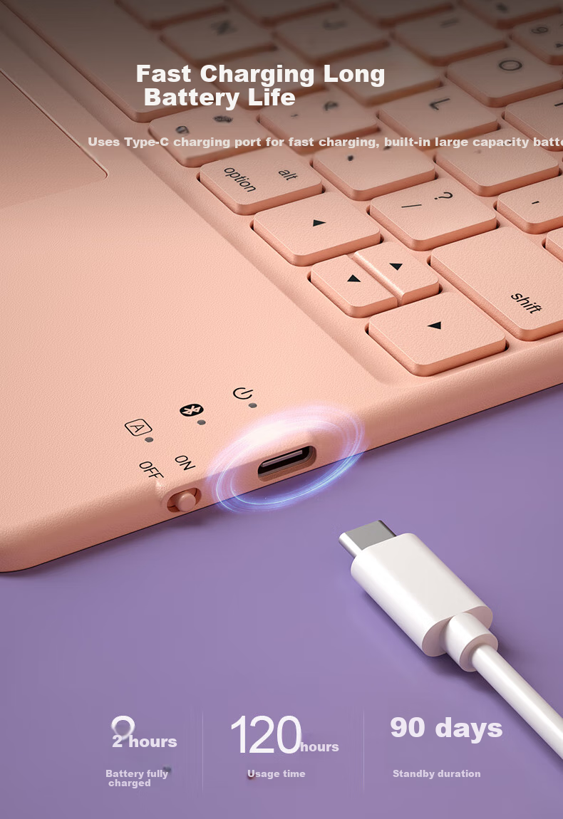 B.O.W Hangshi HB321 Ultra-Thin Bluetooth Wireless Touch Keyboard Compatible with IPad, Xiaomi, Huawei, Apple Tablets, Smartphones, Laptops, Quiet Charging Keyboard Zhuyu Pink 3