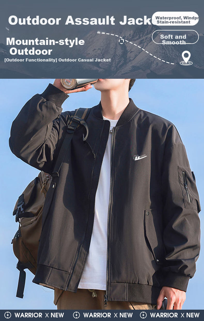 Huili Men's Jacket for Spring And Autumn Outdoor Windbreaker Casual Jacket American-Style Flight Suit Military Green Size L 1