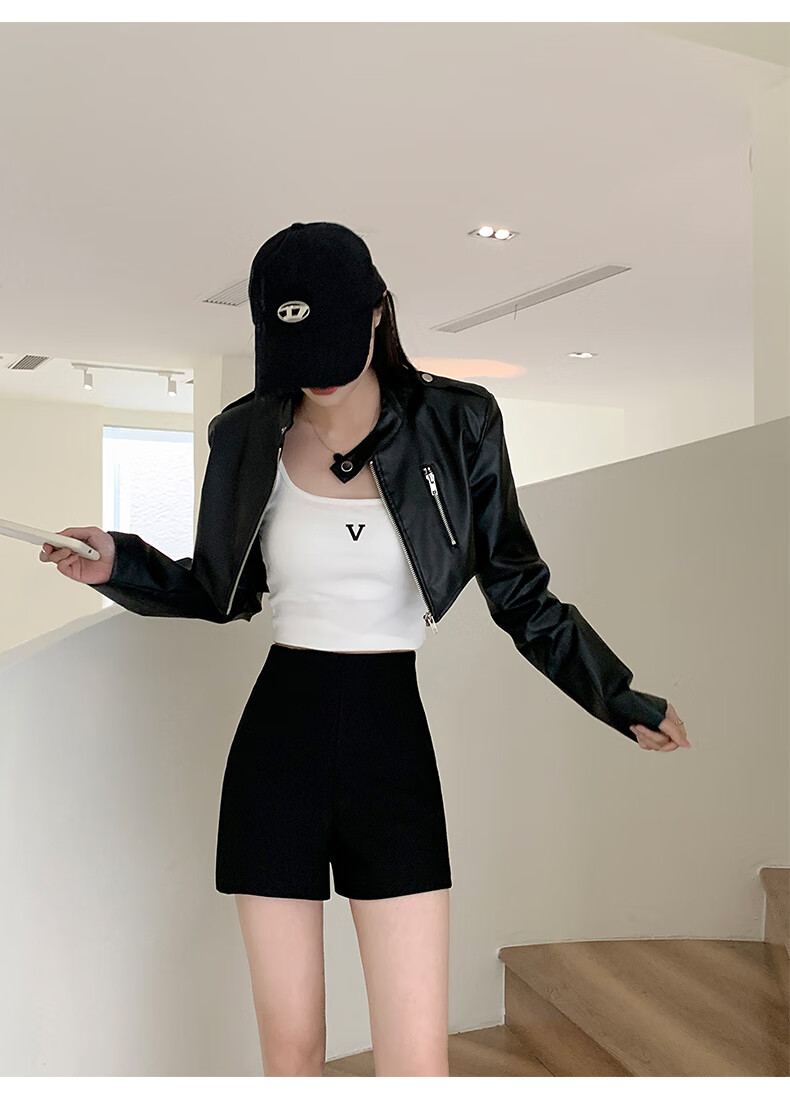 Xueqiman Black High-Waist A-Line Slim Fit Suit Shorts for Women Spring Summer 2026 Boot Pants 7