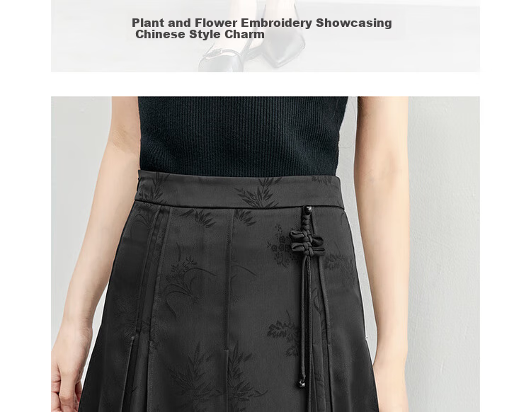 Sentubila New Chinese Style A-Line Skirt for Women, Spring And Autumn Slimming Modified Horse-Face Skirt, Black Mid-Length Skirt, Black, Size M 7