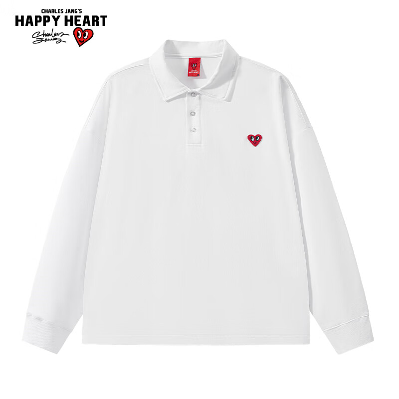 Charles Peach Heart Simple Collar Polo Sweatshirt Unisex Couple Small Heart Chest Autumn Long Sleeve Off-White S
