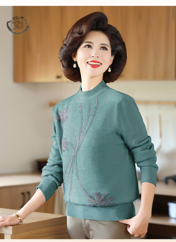 Past Mom Women's Winter Thickened Base Shirt High Elastic Fleece Knit Sweater Light Purple 4XL 5