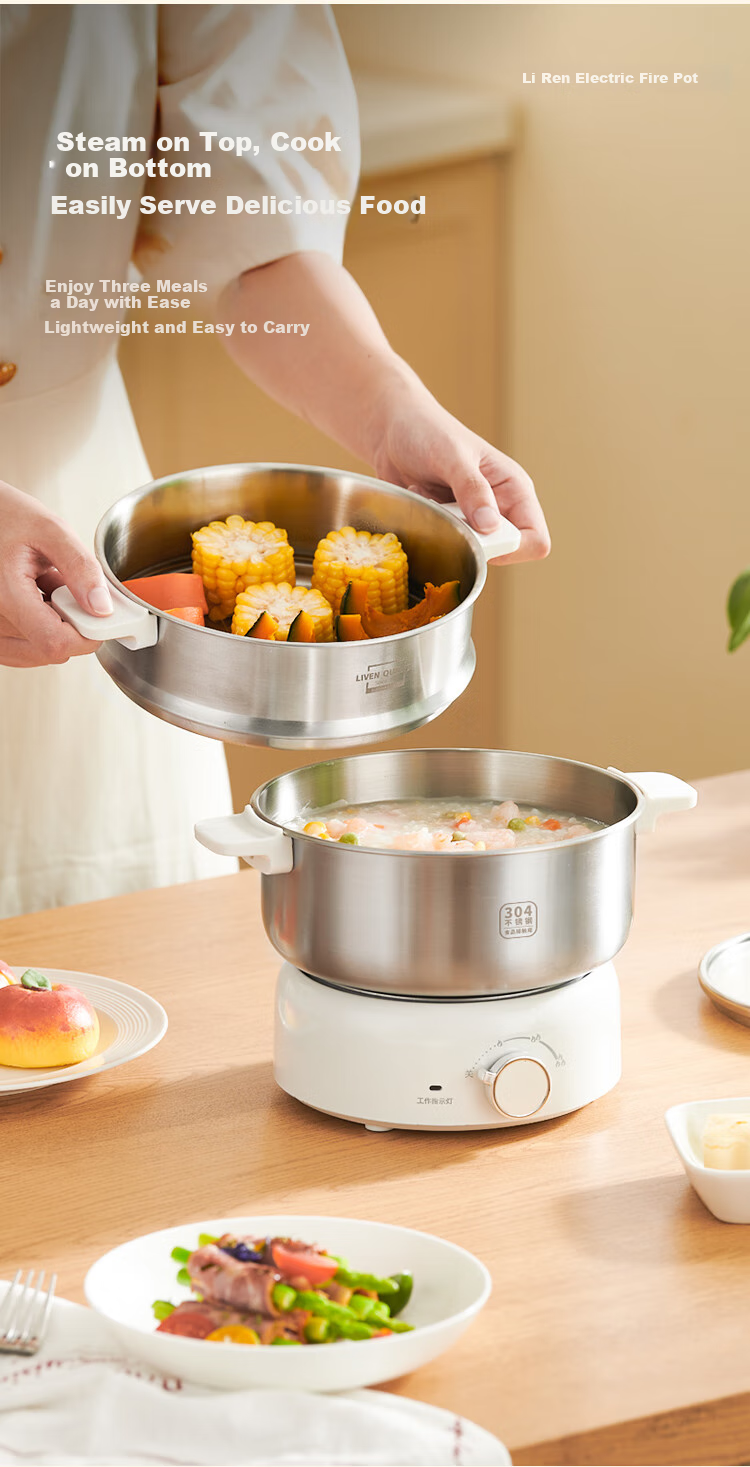 Liven Stainless Steel 0 Coating Electric Cooking Pot, Detachable Small Electric Pot, Electric Steamer, Small 1-2 Person Electric Hot Pot, Multi-Functional Pot with Steamer for Cooking And Steaming, 2L with Steamer DHG-J1851 8