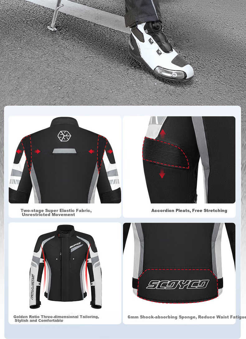 SCOYCO Motorcycle Riding Suit, Racing-Style Protective Gear, Anti-Fall, Windproof, Wear-Resistant, Specialized Equipment for Men, All Seasons 13