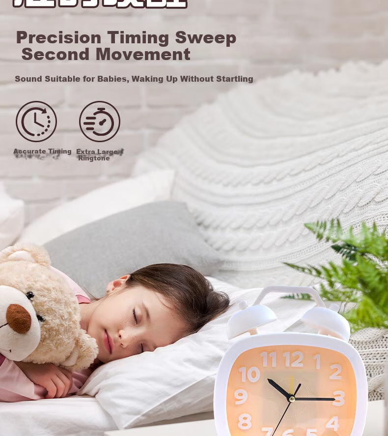 Yajia Student Alarm Clock, Student Timepiece, Children's Cartoon Desk Clock, White, Battery-Powered 6