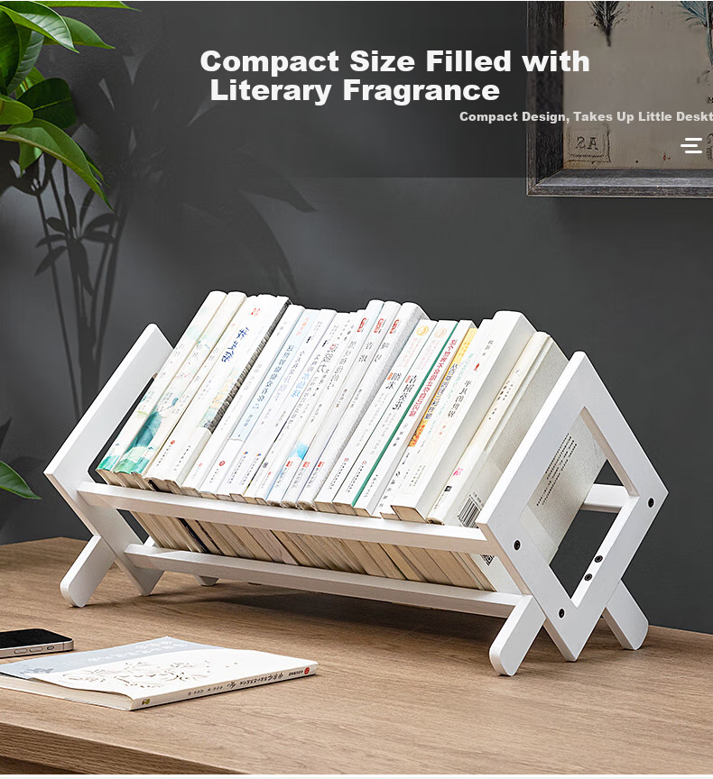 Laozhujiang Desktop Bookshelf, Simple Desk Organizer, Basic Bookcase, Student Storage Rack, Natural Color, 52cm Long 3