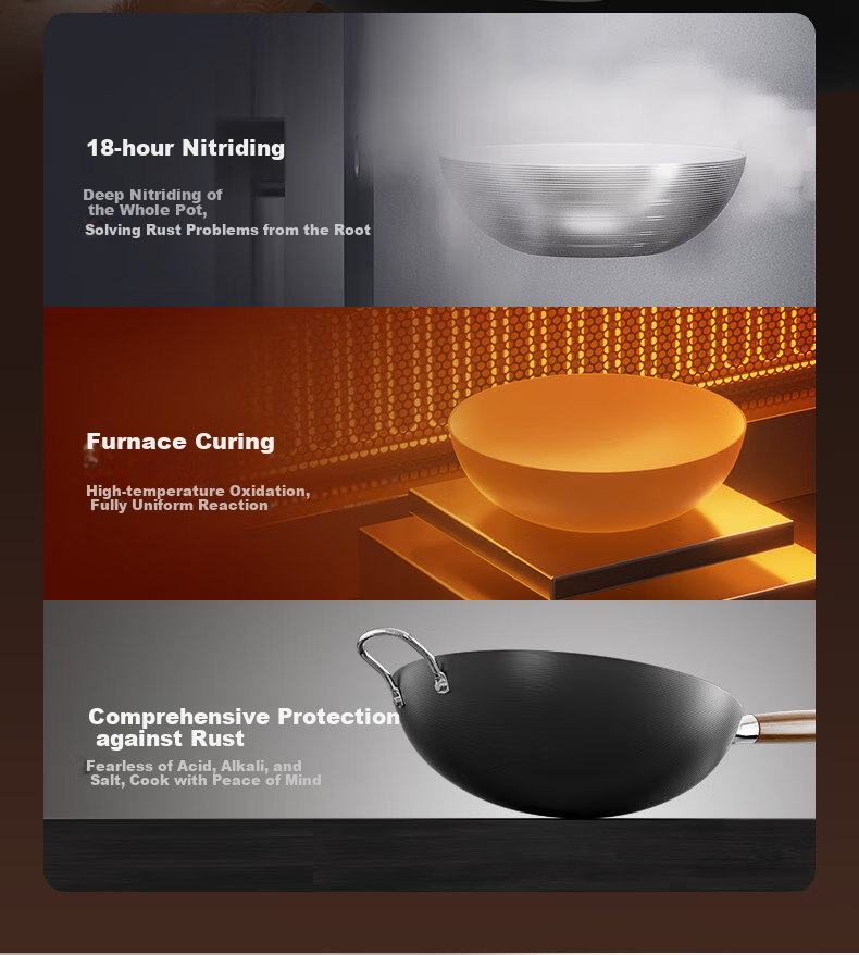 Suncha Iron Wok, High-Purity Pure Iron Non-Coated Non-Stick Pan for Stir-Frying, Compatible with Gas And Induction Stoves, 32cm, Pre-Seasoned 12