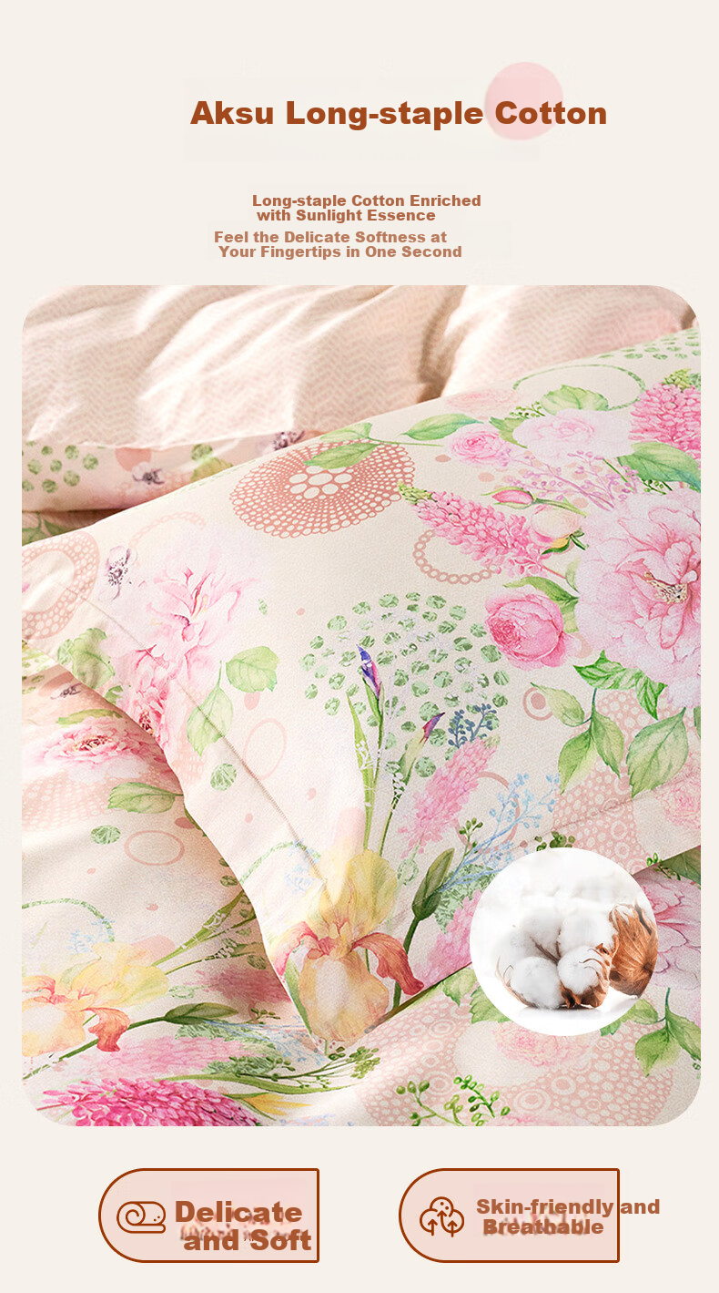 FUANNA Four-Piece Bedding Set, 60-Count Long-Staple Cotton Bedding Set, Pure Cotton Sateen Bed Sheet And Duvet Cover, King Size 230*229cm 3