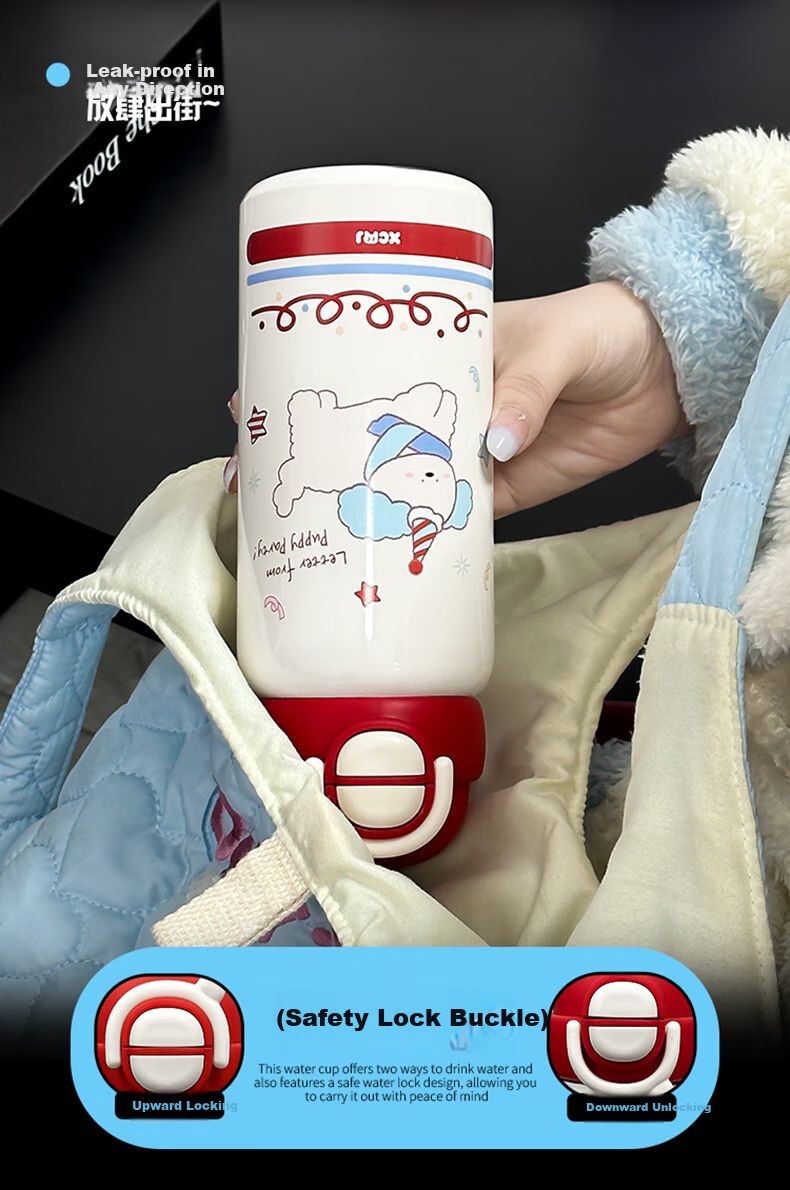 JIWUSENLIN Children's Insulated Cup Large Capacity Water Bottle for Boys And Girls with 304 Stainless Steel Cold-Keeping Straw Cup White 500ml 4