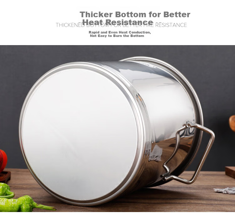Quanshi Stainless Steel Bucket with Lid, Thick Soup Bucket, Large Water Storage Container, 35*35cm, Commercial Kitchen Utensil for Canteen, Hotel And Restaurant Use 11