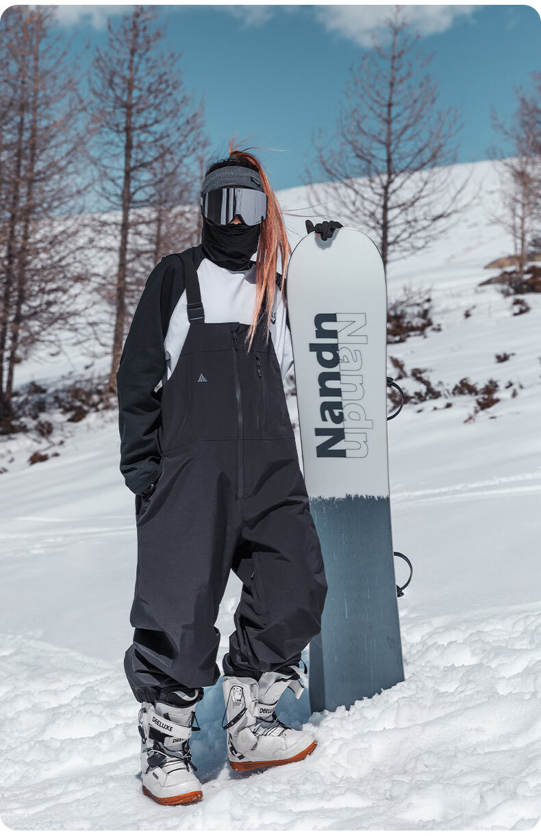 Nan En Single Board Ski Suit Bib Pants 3L Waterproof Thickened Warm Unisex Black M 27