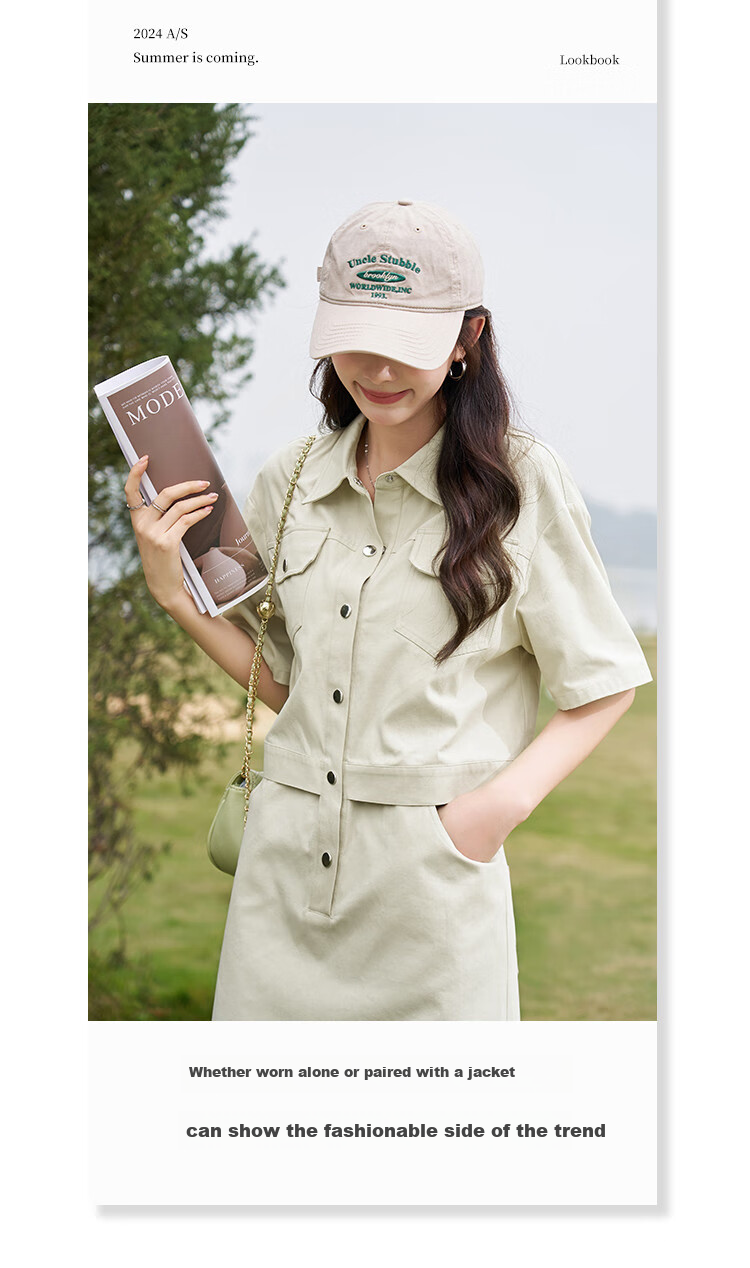 Dme [Academic Style Workwear Dress] Summer Lapel Slimming Elegant Side Slit Comfortable Versatile Dress for Wome 3