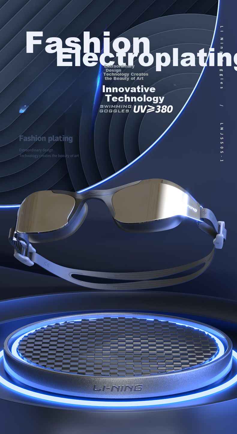 Li-Ning Swimming Goggles for Women And Men, Large Frame with Coating, Cool Design, High Definition, Waterproof, Anti-Fog Glasses, Model 505 White And Blue 1