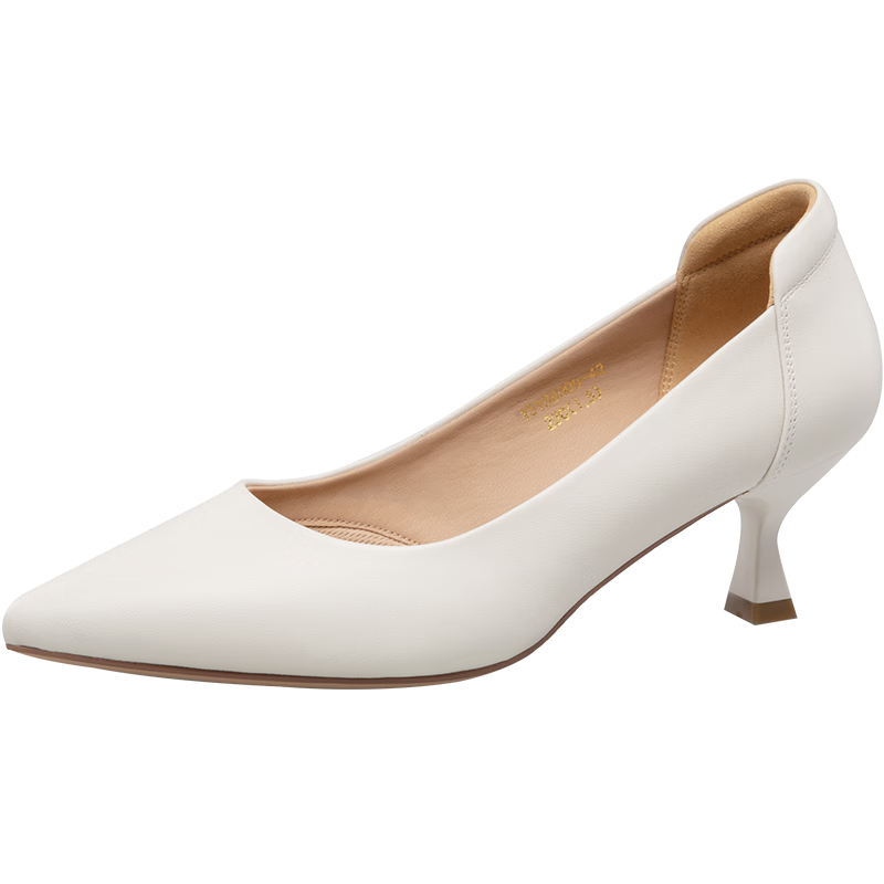 Connie Comfortable Walking Women's High Heel Shoes Elegant Cowhide Low-Cut Chunky Heel Office Commuting Shoes Off-White Size 40