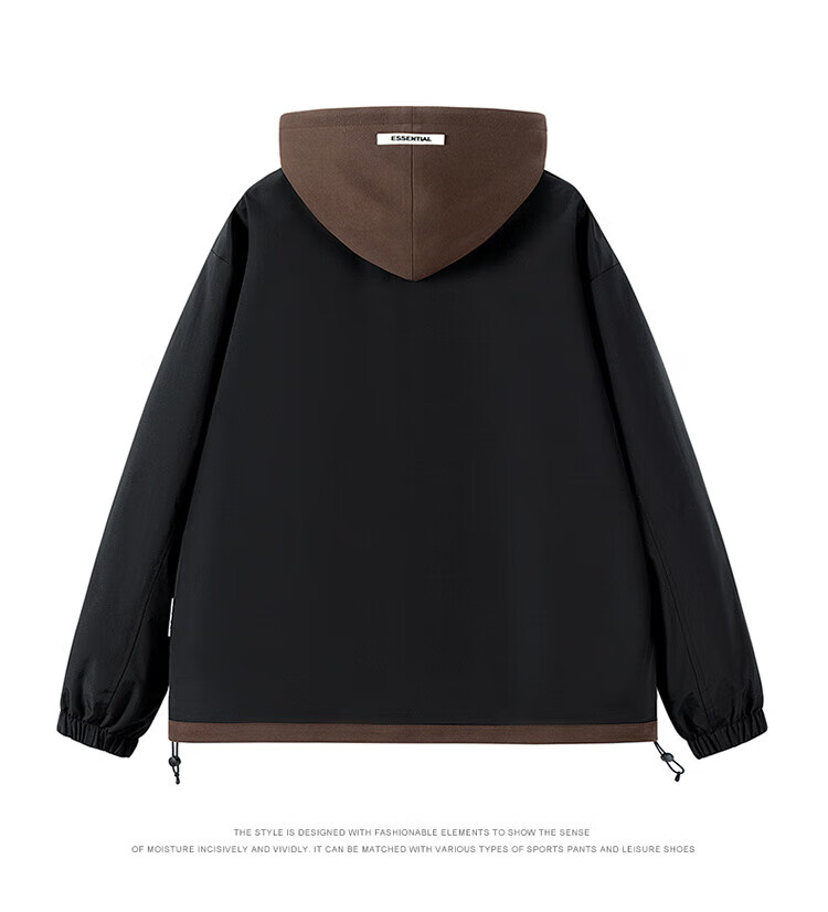 NASA MARVEL Men's Spring Autumn Jacket Hooded Breathable Fashion Windproof Loose Couple Outfit Black XL 4