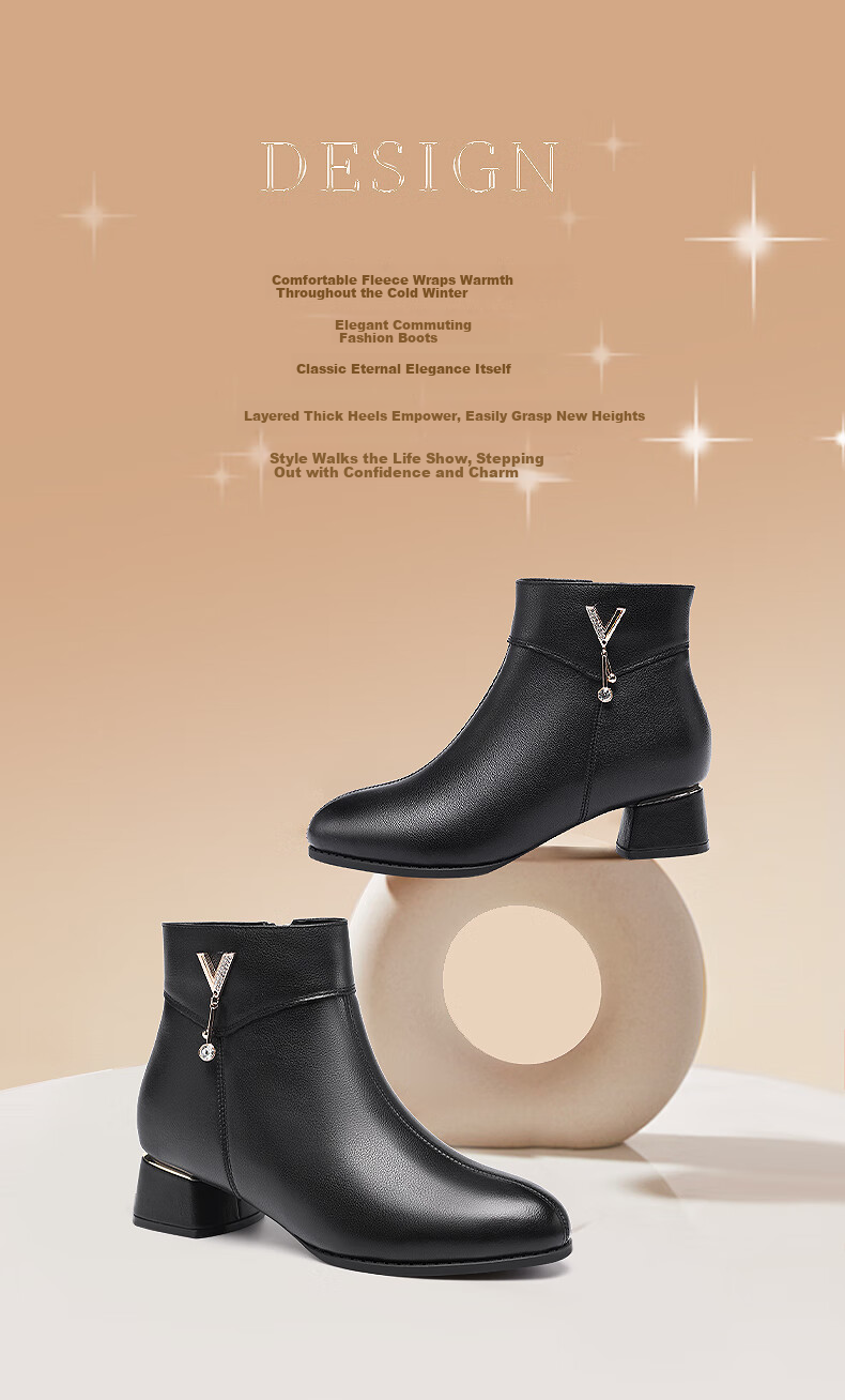 RED DRAGONFLY Short Boots, Fashionable Shoes with Fleece Lining, Warm Mom Shoes, Versatile Commuter Style, Chunky Heel, Height-Increasing, WLC445181C, Black, Size 40 2